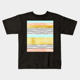 Coral aqua blue gold abstract watercolor pattern Kids T-Shirt